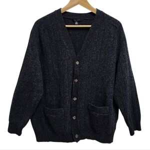 Club Room Sweater Men XL Gray Lambswool V Neck Cardigan Button Long Slv Pockets